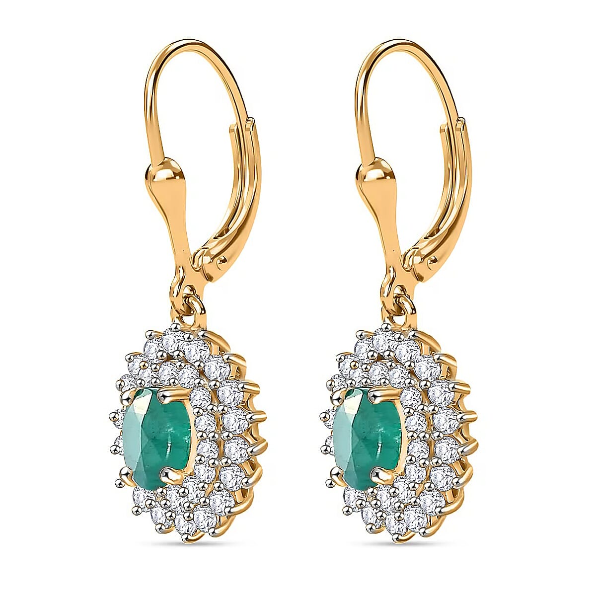 Kagem Zambian Emerald and Diamond 1.67 ctw Sunburst Earrings in 18K Vermeil Yellow Gold Over Sterling Silver