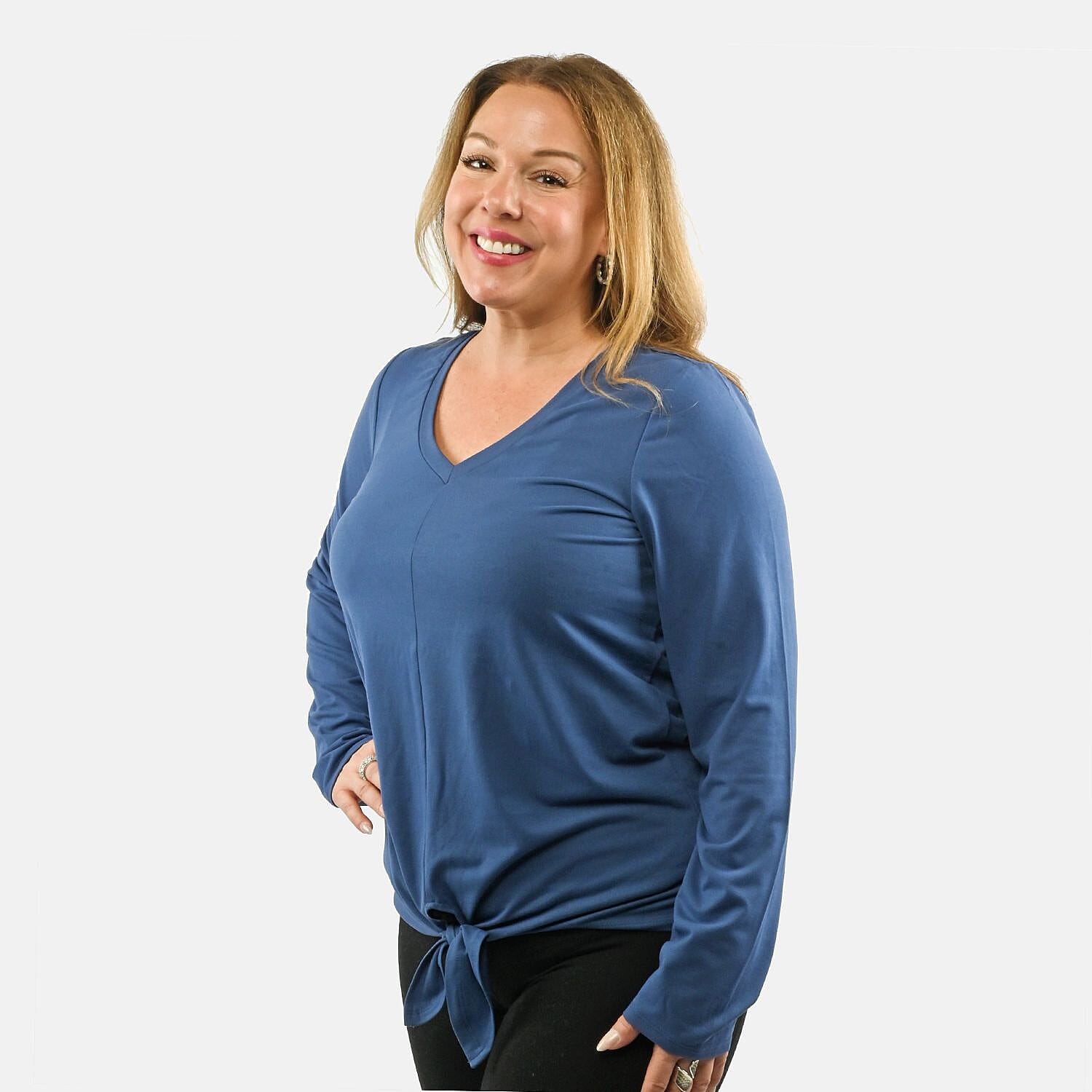 Max Studio Performance Blue Arizona Tie Front Top - L