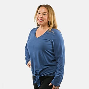 Max Studio Performance Blue Arizona Tie Front Top - L