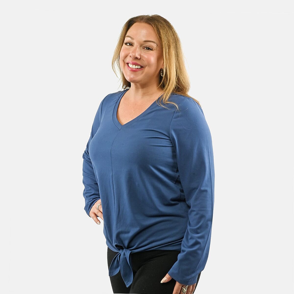 Max Studio Performance Blue Arizona Tie Front Top - M image number 2