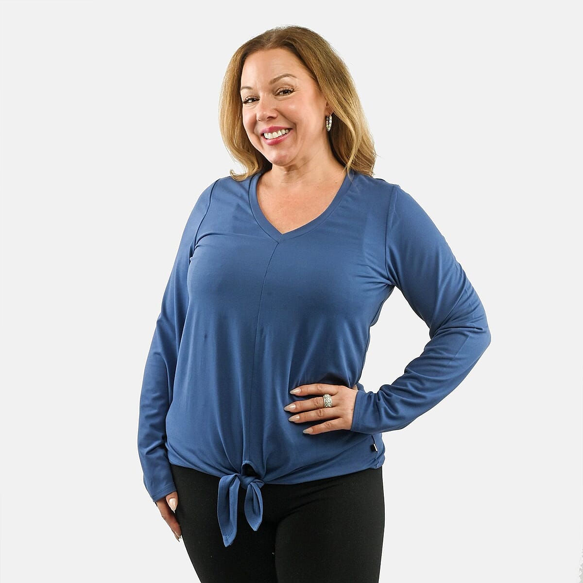 Max Studio Performance Blue Arizona Tie Front Top - M image number 3