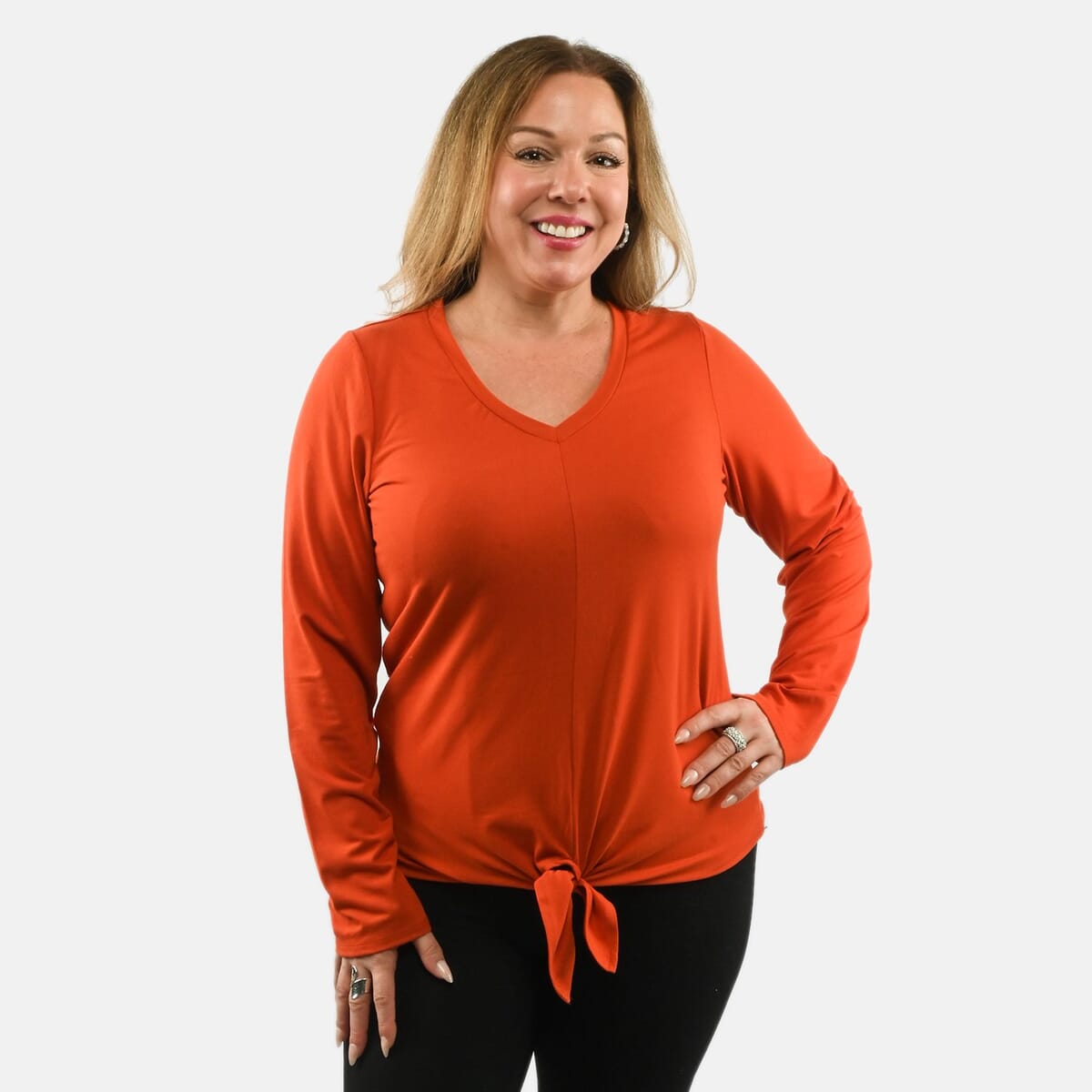 Max Studio Performance Red Arizona Tie Front Top - L image number 3