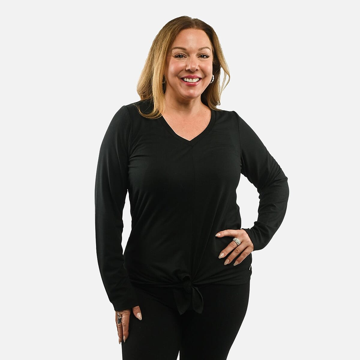 Max Studio Performance Black Arizona Tie Front Top - S image number 0