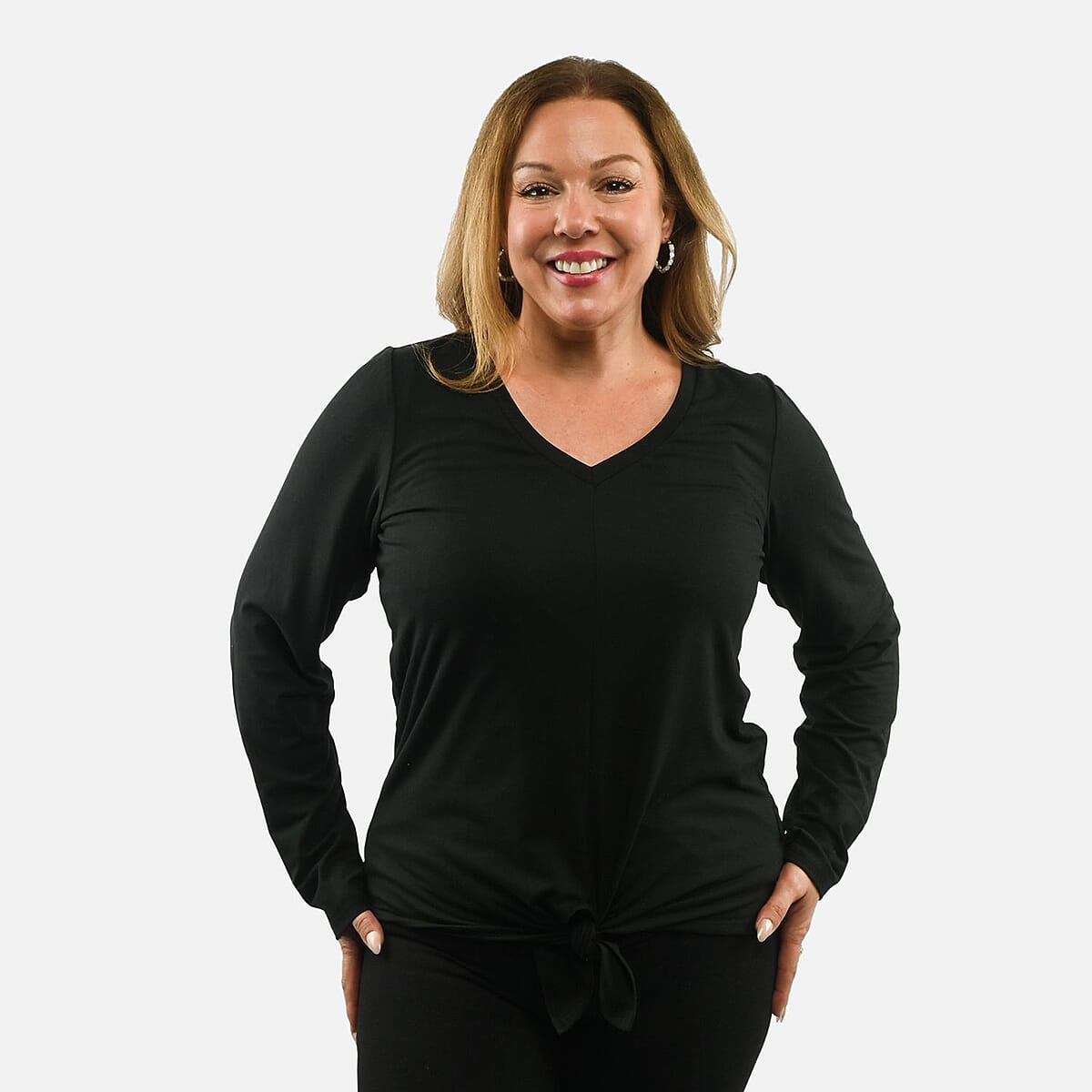 Max Studio Performance Black Arizona Tie Front Top - S image number 2