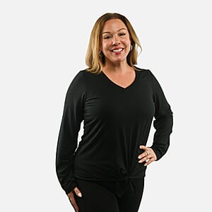 Max Studio Performance Black Arizona Tie Front Top - S