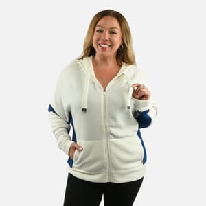 Max Studio Performance Cream and Blue Bella Fleece Hoodie - L