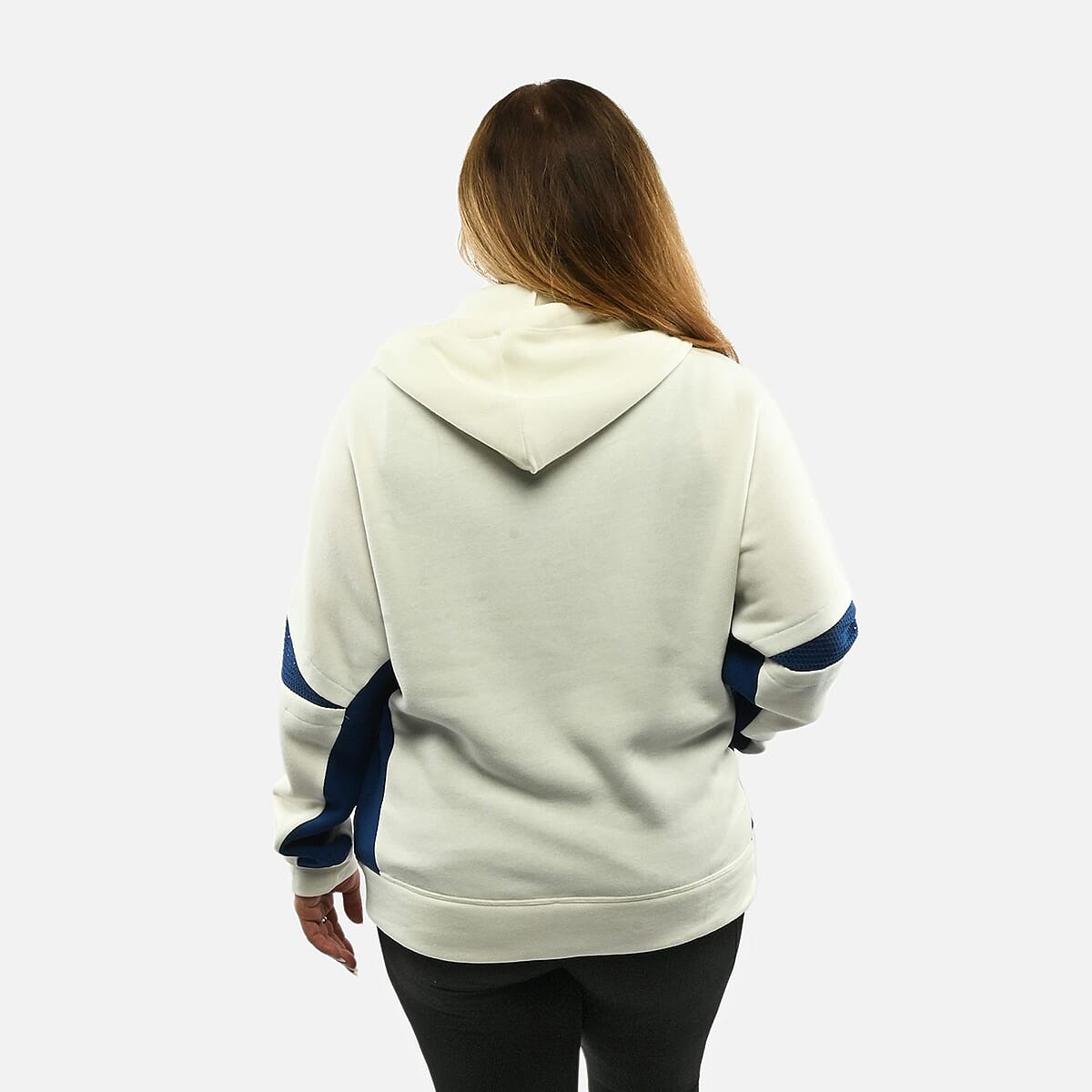 Max Studio Performance Cream and Blue Bella Fleece Hoodie - M image number 1