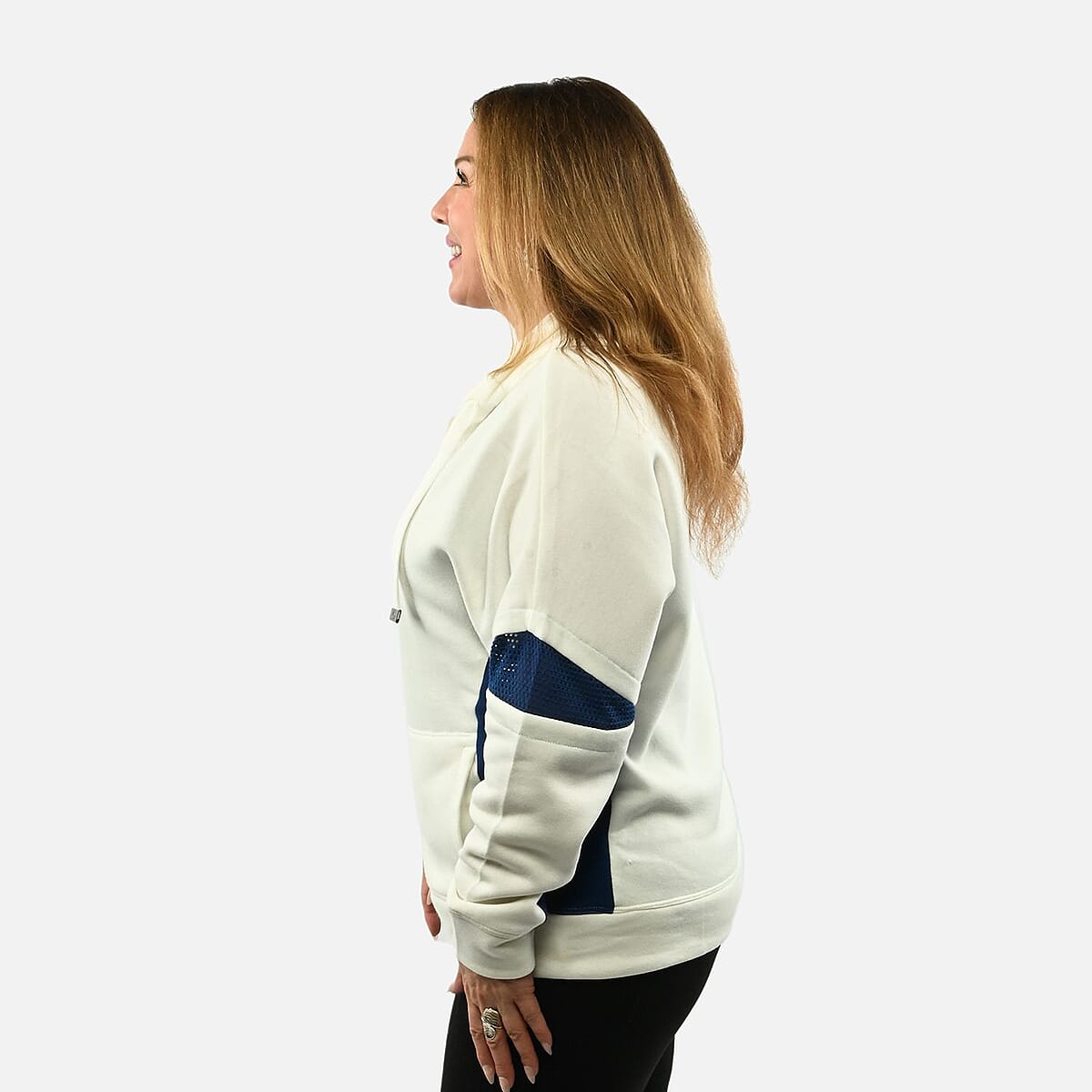 Max Studio Performance Cream and Blue Bella Fleece Hoodie - M image number 2