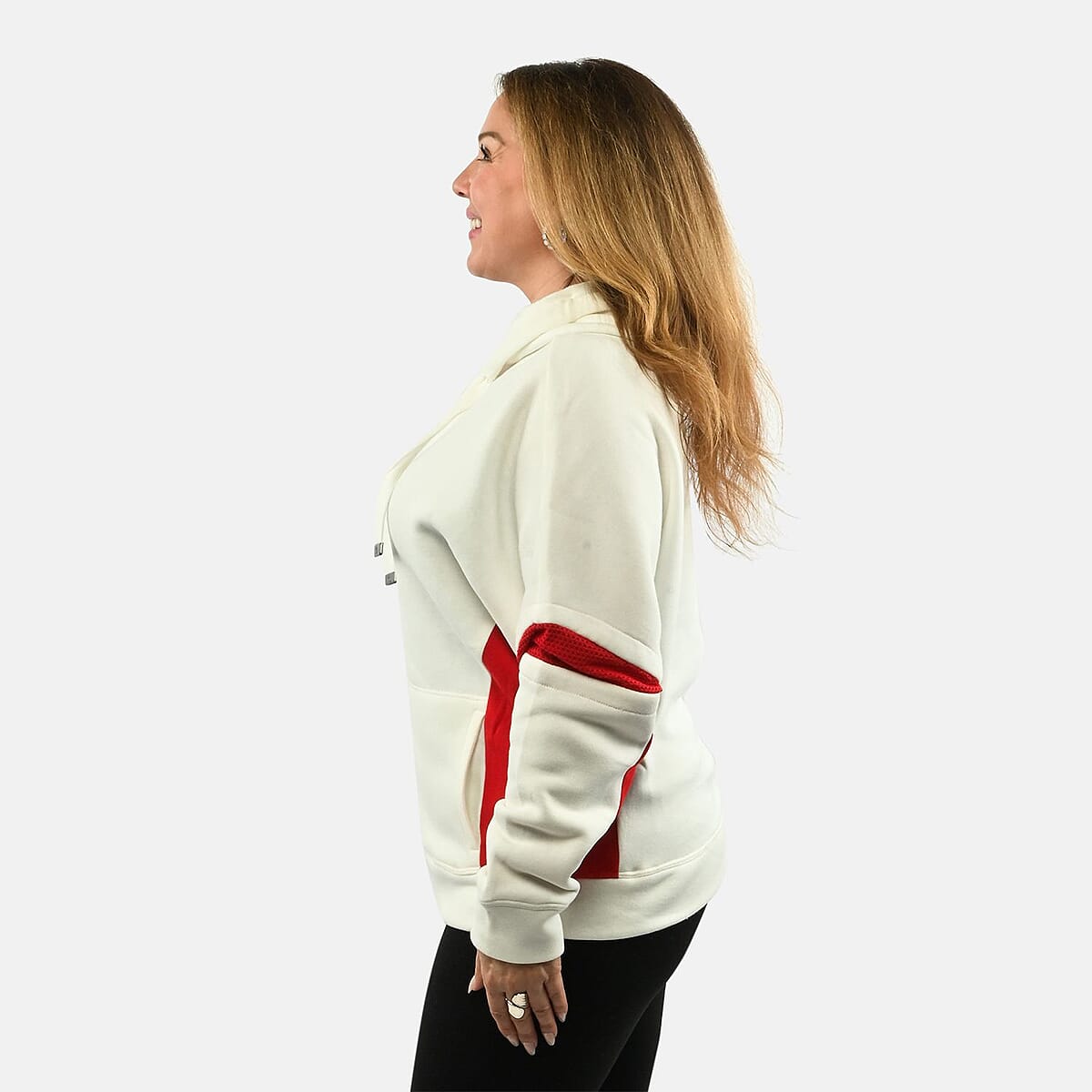 Max Studio Performance Cream and Red Bella Fleece Hoodie - M image number 2