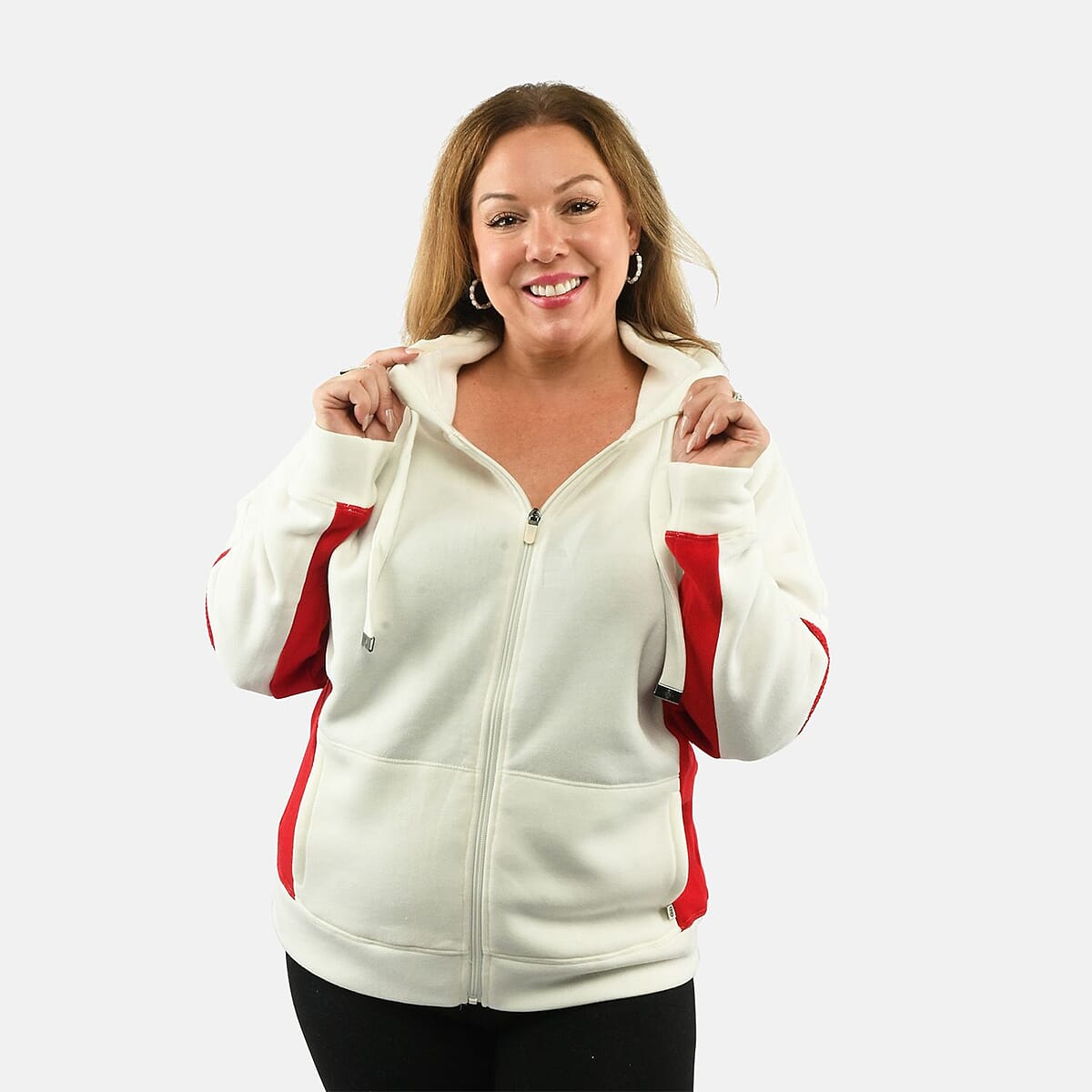 Max Studio Performance Cream and Red Bella Fleece Hoodie - M image number 3