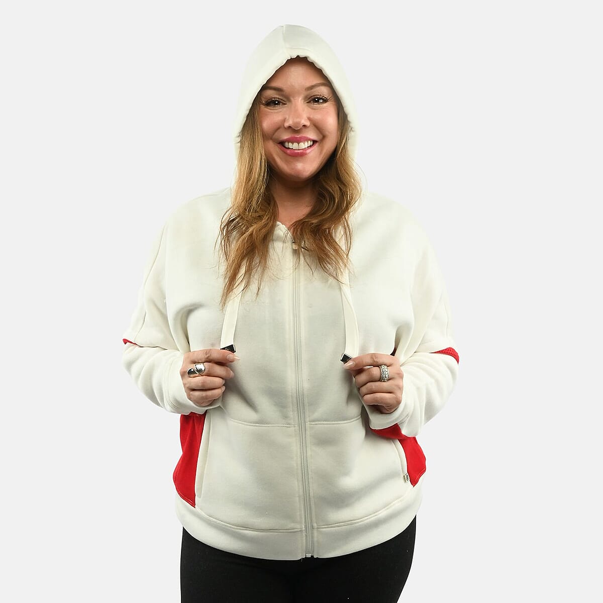 Max Studio Performance Cream and Red Bella Fleece Hoodie - M image number 4