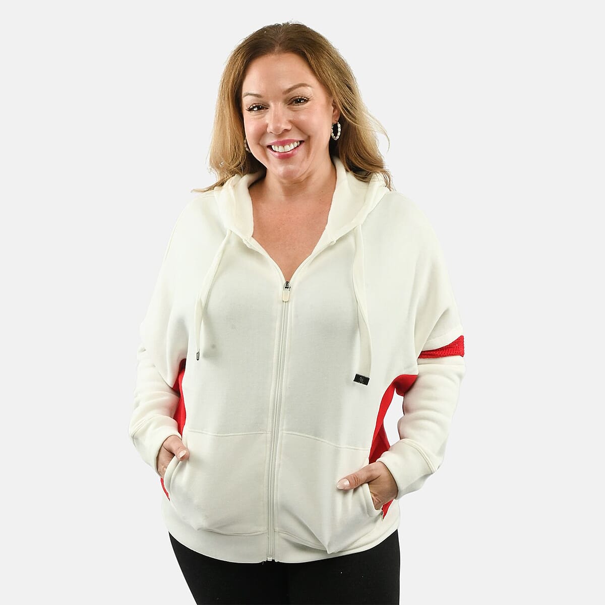 Max Studio Performance Cream and Red Bella Fleece Hoodie - XS image number 0