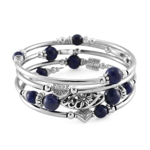 Lapis Lazuli Beaded 40 ctw Wrap Bracelet in Silvertone (6.5-7In)
