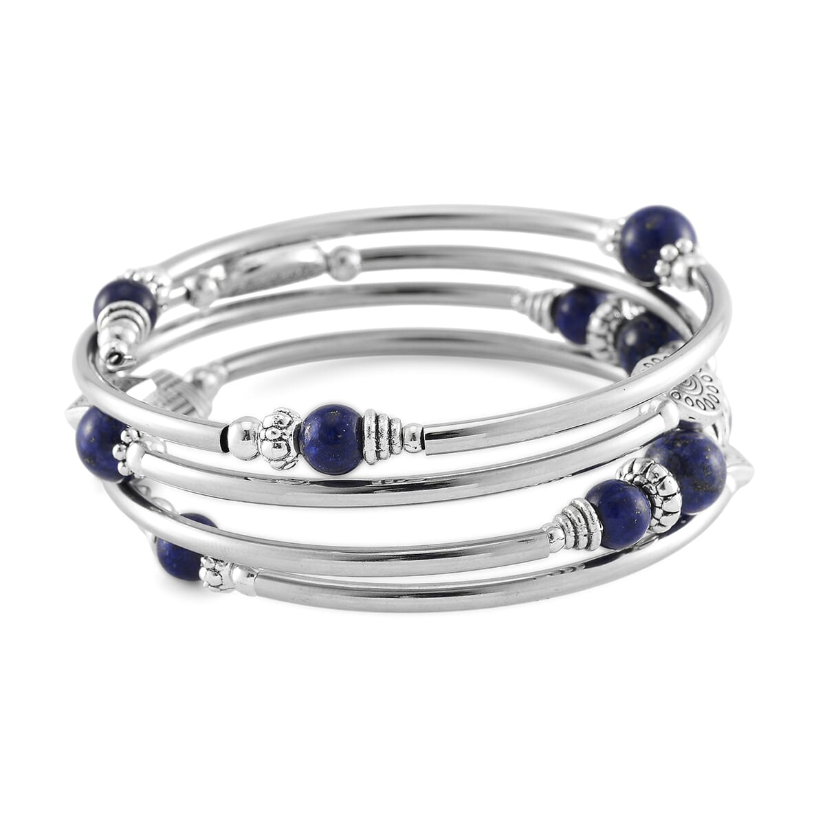 Lapis Lazuli Beaded 40 ctw Wrap Bracelet in Silvertone (6.5-7In) image number 2