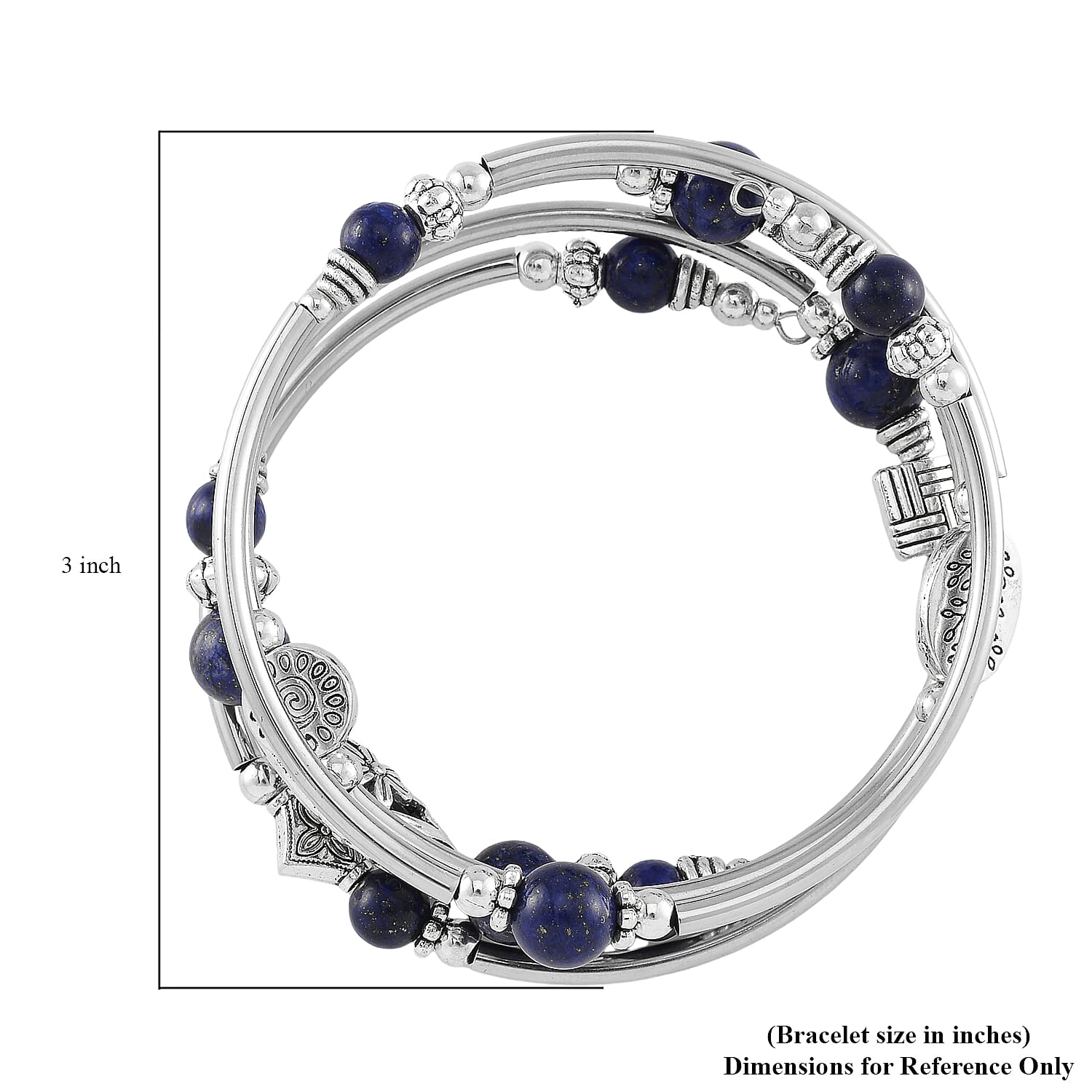 Lapis Lazuli Beaded 40 ctw Wrap Bracelet in Silvertone (6.5-7In)