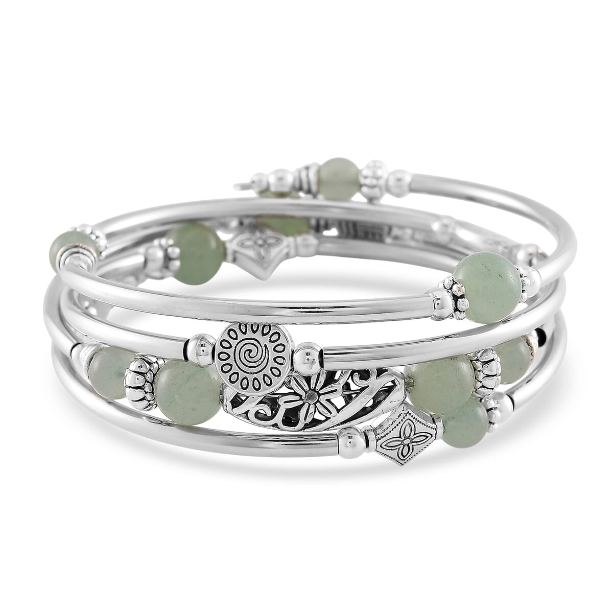 Green Aventurine Beaded 40.00 ctw Wrap Bracelet in Silvertone (6.5-7In)  image number 0