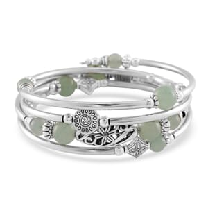 Green Aventurine Beaded 40.00 ctw Wrap Bracelet in Silvertone (6.5-7In) 