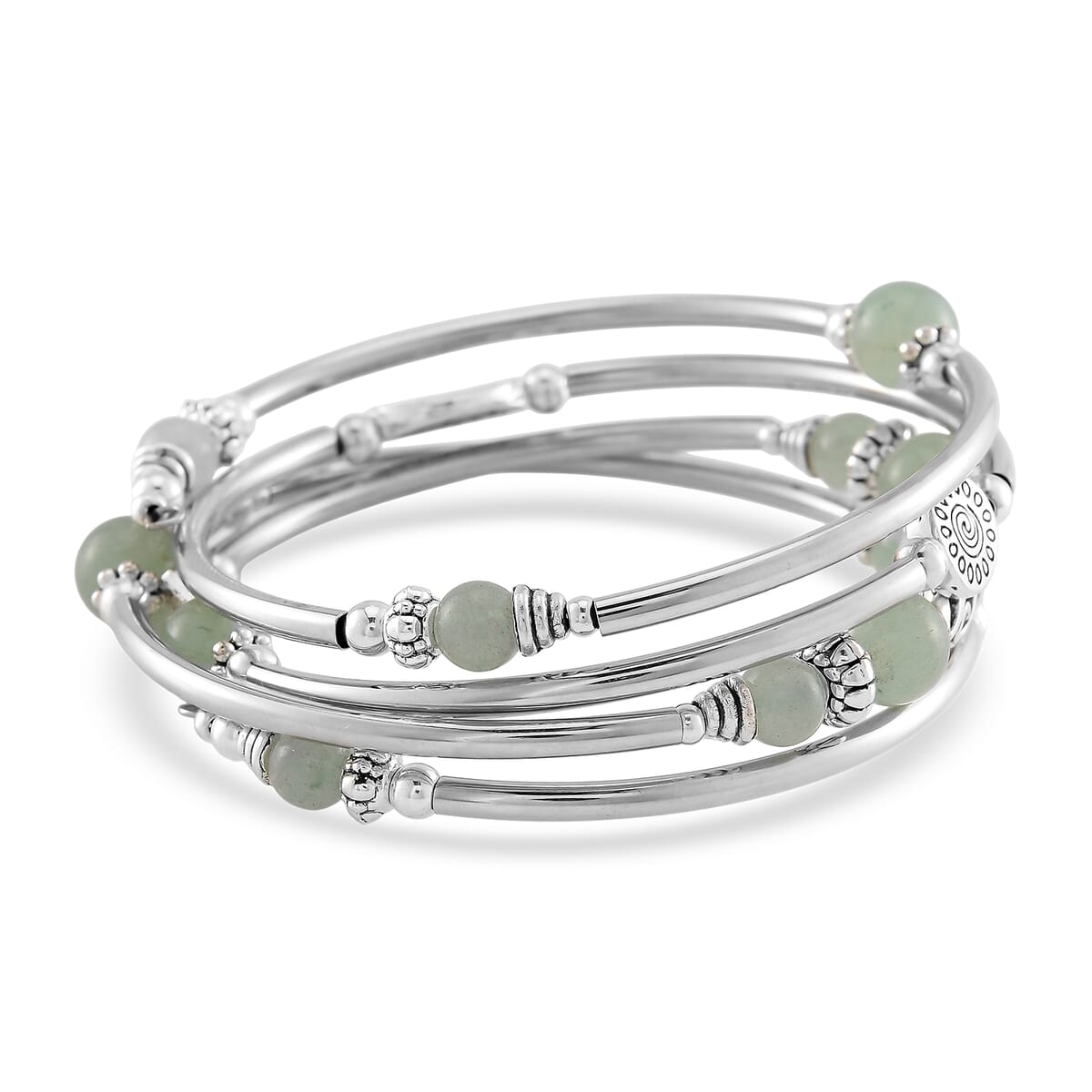 Green Aventurine Beaded 40.00 ctw Wrap Bracelet in Silvertone (6.5-7In)  image number 2