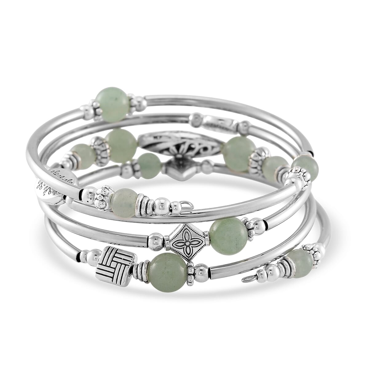 Green Aventurine Beaded 40.00 ctw Wrap Bracelet in Silvertone (6.5-7In)  image number 3