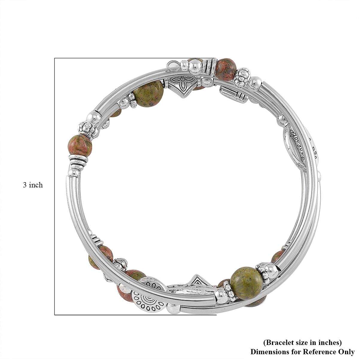 Unakite Beaded 40 ctw Wrap Bracelet in Silvertone (6.5-7In)  image number 4