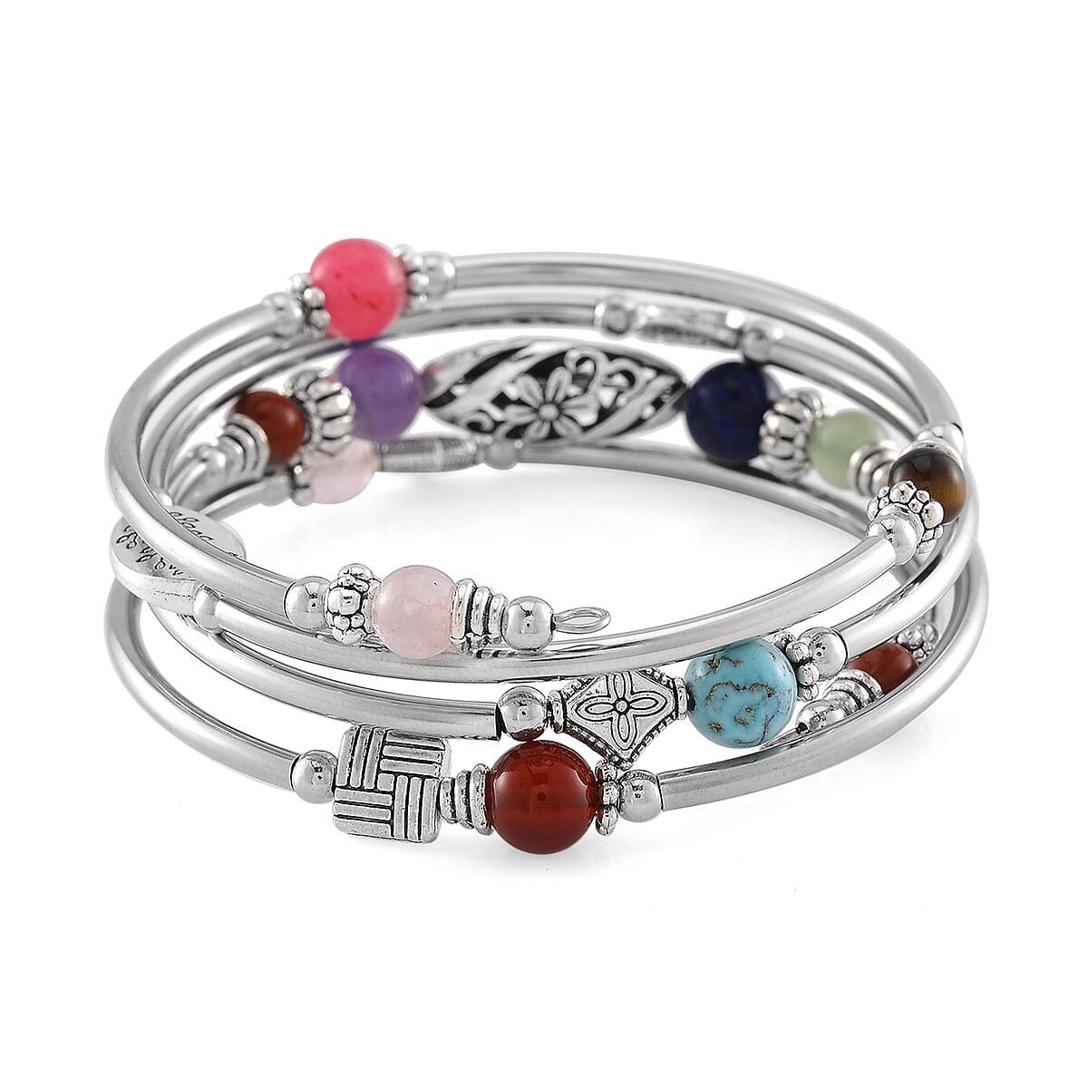 Multi Gemstone Beaded 40.00 ctw Wrap Bracelet in Silvertone (6.5-7In)  image number 3
