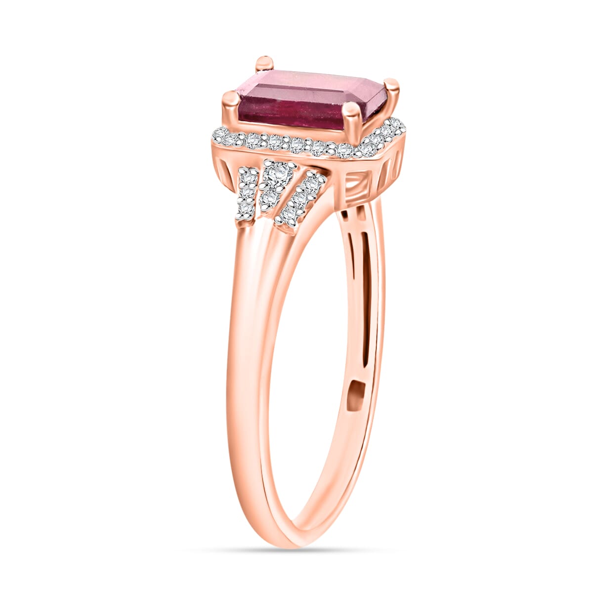 Niassa Ruby (FF)   11.0) and White Zircon 2.73 ctw Ring in 18K Vermeil Rose Gold Over Sterling Silver (Size 4.0) image number 2