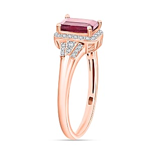 Niassa Ruby (FF)   11.0) and White Zircon 2.73 ctw Ring in 18K Vermeil Rose Gold Over Sterling Silver (Size 4.0) (Del. in 10-12 Days)