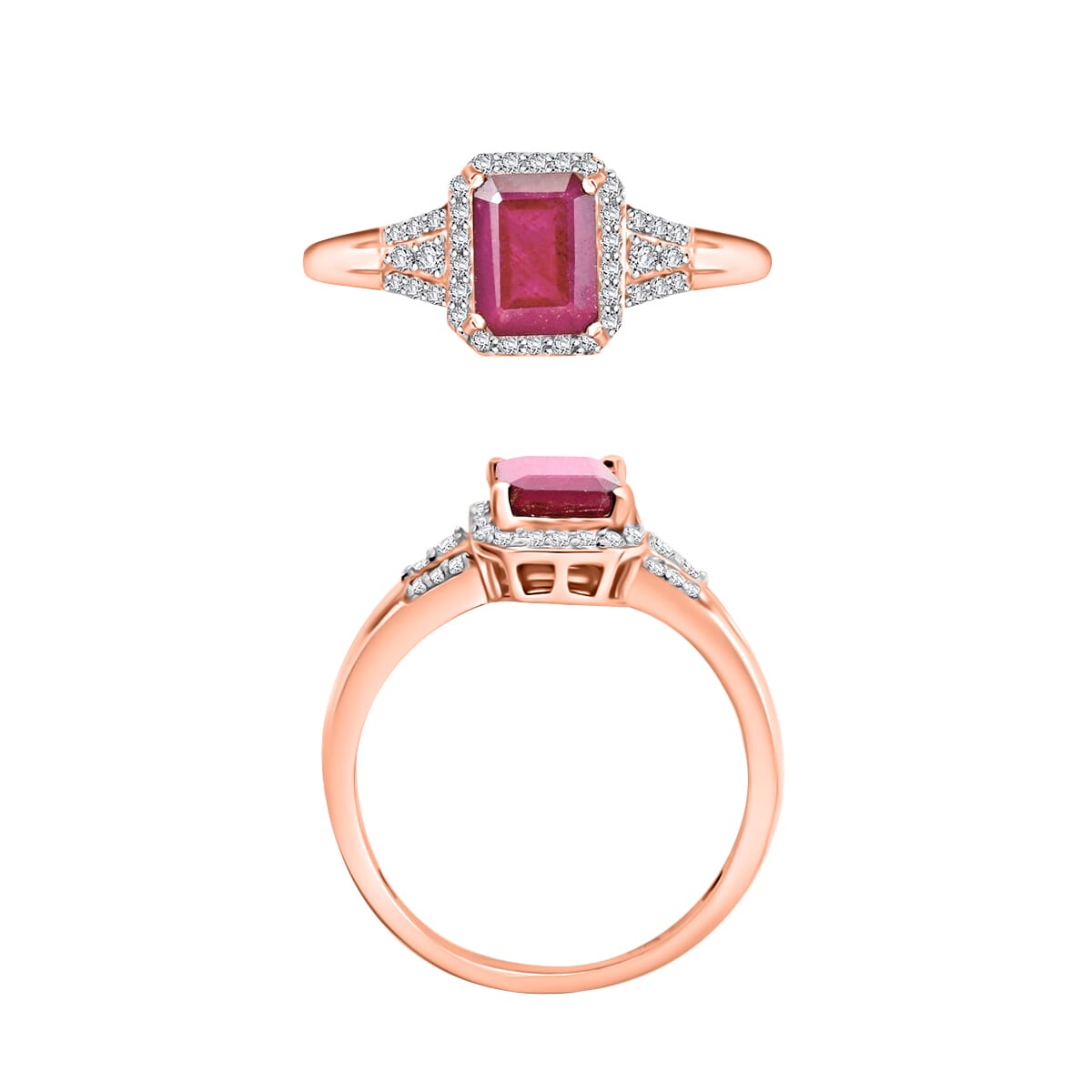 Niassa Ruby (FF)   11.0) and White Zircon 2.73 ctw Ring in 18K Vermeil Rose Gold Over Sterling Silver (Size 4.0) image number 3