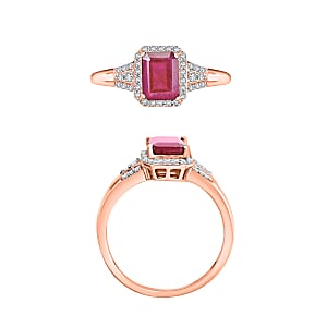 Niassa Ruby (FF)   11.0) and White Zircon 2.73 ctw Ring in 18K Vermeil Rose Gold Over Sterling Silver (Size 4.0) (Del. in 10-12 Days)