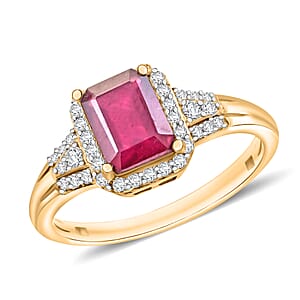 D'Joy Niassa Ruby (FF) and White Zircon 2.73 ctw Ring in 18K Vermeil Yellow Gold Over Sterling Silver (Size 4.5)