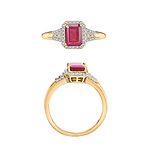 D'Joy Niassa Ruby (FF) and White Zircon 2.73 ctw Ring in 18K Vermeil Yellow Gold Over Sterling Silver (Size 4.5)