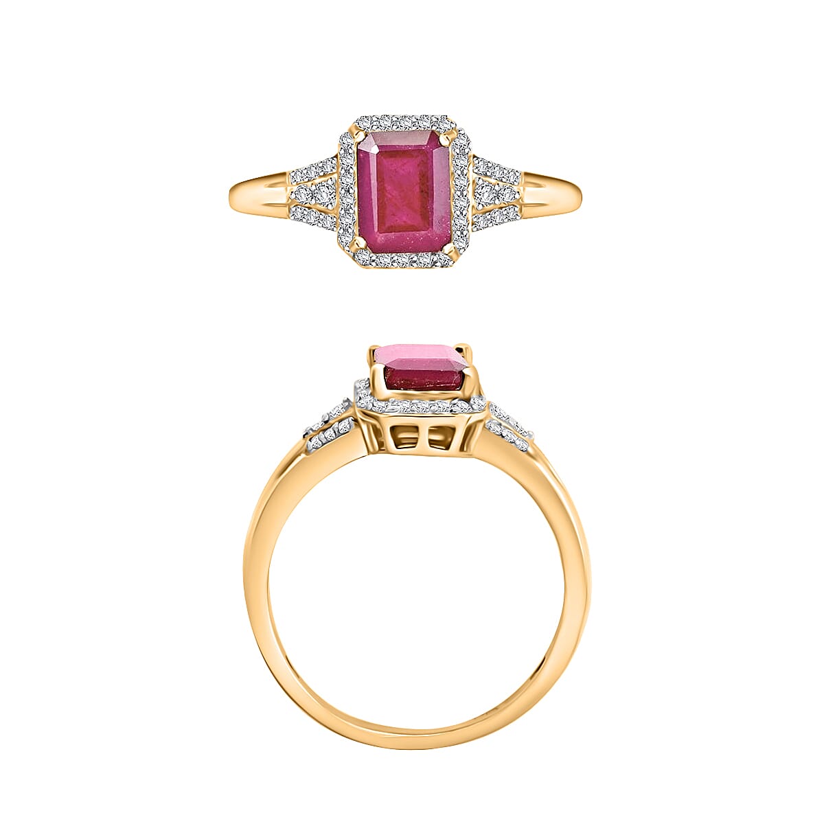 Niassa Ruby (FF)   7.5)  and White Zircon 2.73 ctw Ring in 18K Vermeil Yellow Gold Over Sterling Silver (Size 4.0) (Del. in 10-12 Days) image number 3