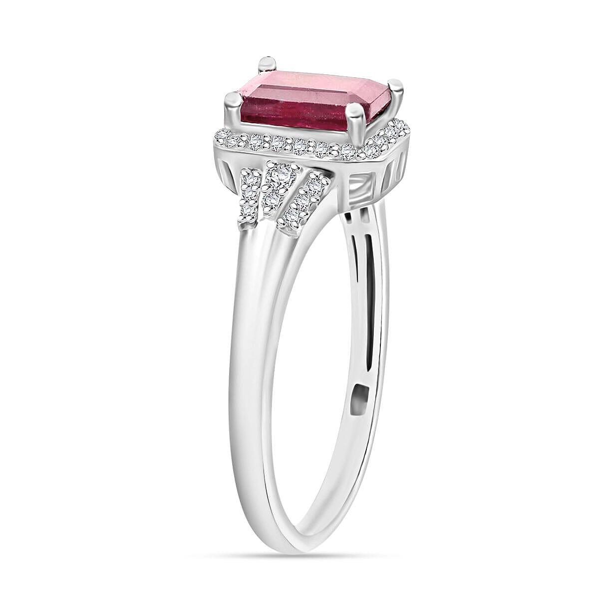 D'Joy Niassa Ruby (FF) and White Zircon 2.73 ctw Ring in Rhodium Over Sterling Silver (Size 12.0) (Del. in 10-12 Days) image number 2