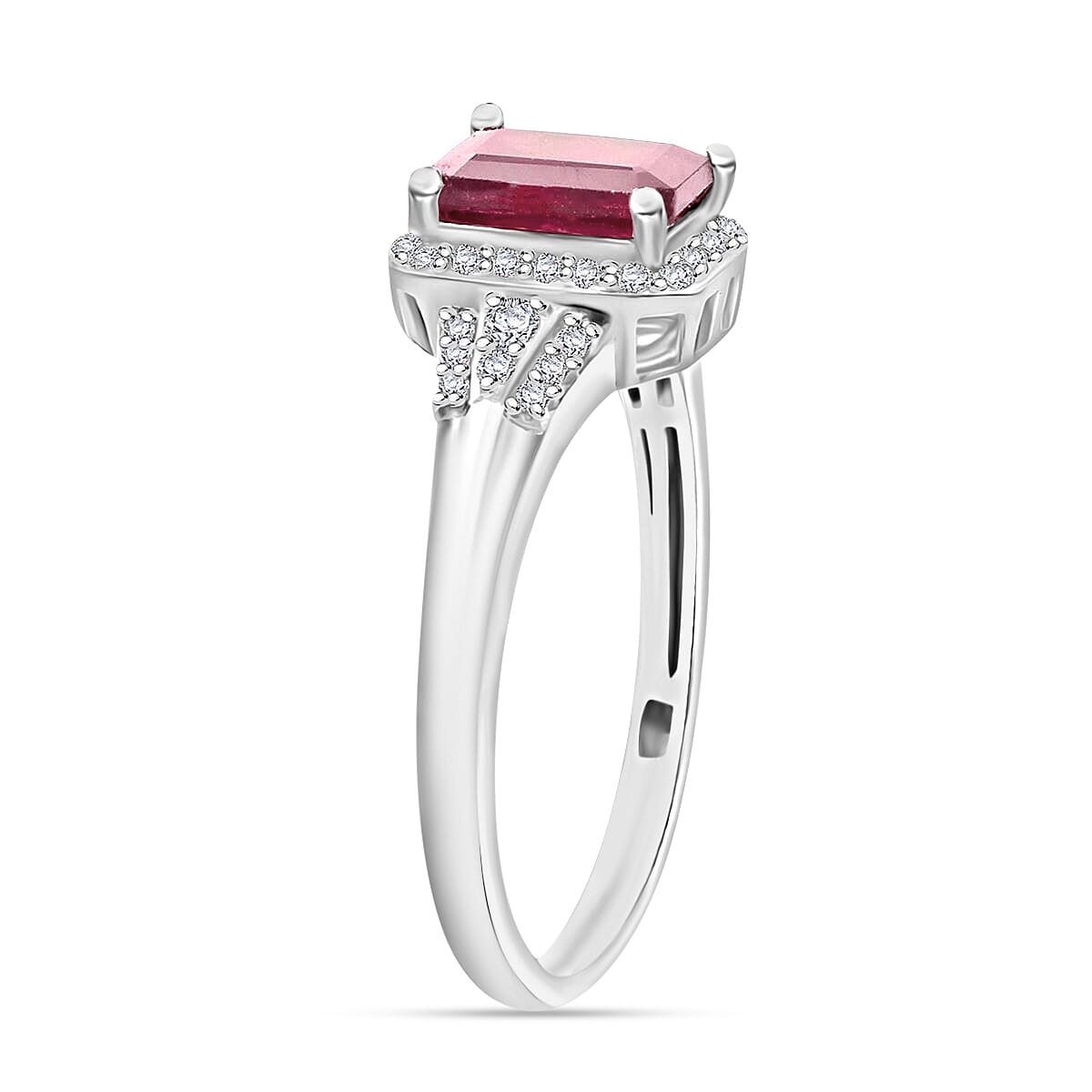 Niassa Ruby (FF)   6.5)  and White Zircon 2.73 ctw Ring in Rhodium Over Sterling Silver (Size 4.0) (Del. in 10-12 Days) image number 2
