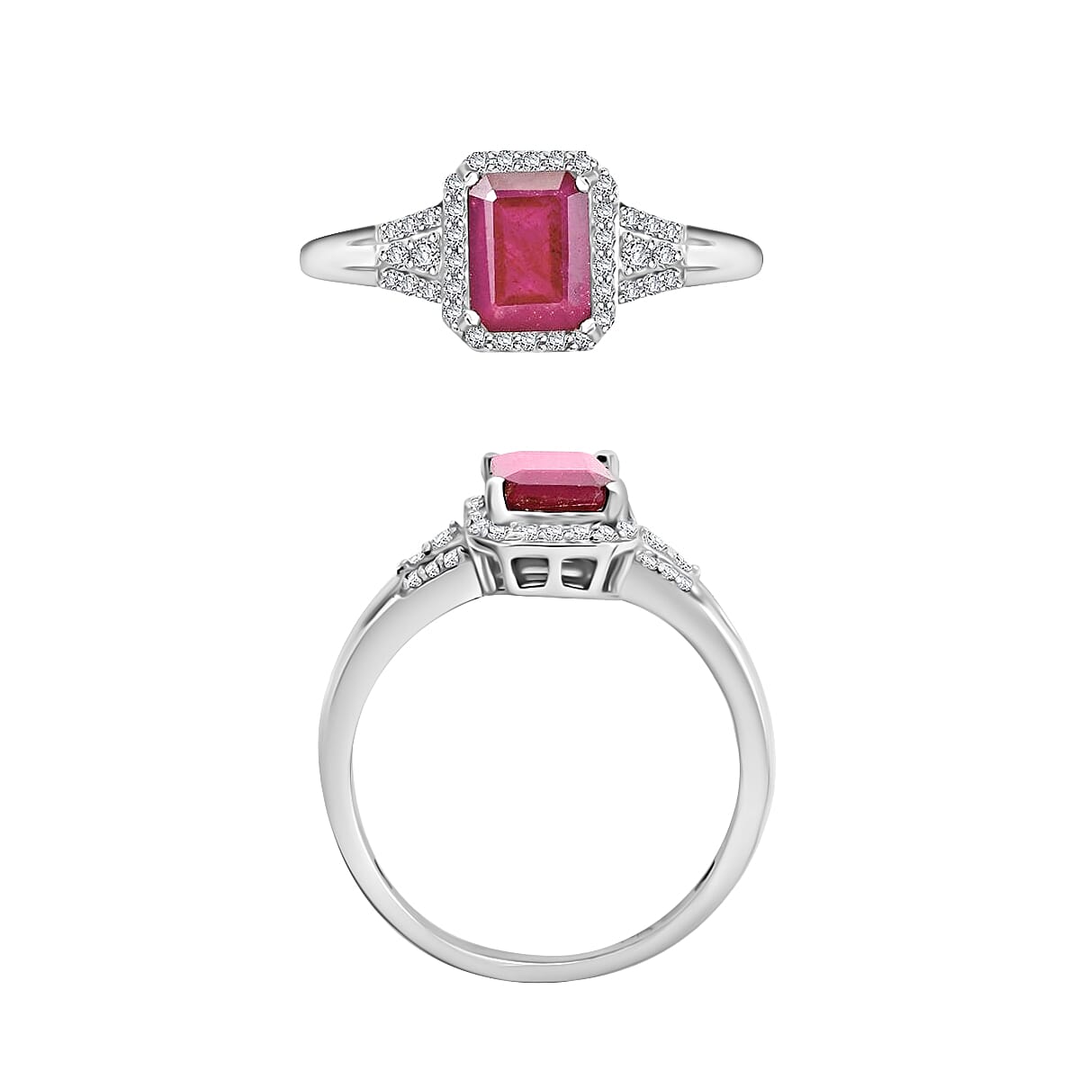Niassa Ruby (FF)   6.5)  and White Zircon 2.73 ctw Ring in Rhodium Over Sterling Silver (Size 4.0) (Del. in 10-12 Days) image number 3
