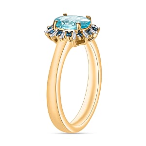 Luxoro Premium Paraiba Apatite, Blue Diamond (IR)   10.0) and I2 Diamond 1.38 ctw Ring in 10K Yellow Gold (Size 4.0) (Del. in 10-12 Days)