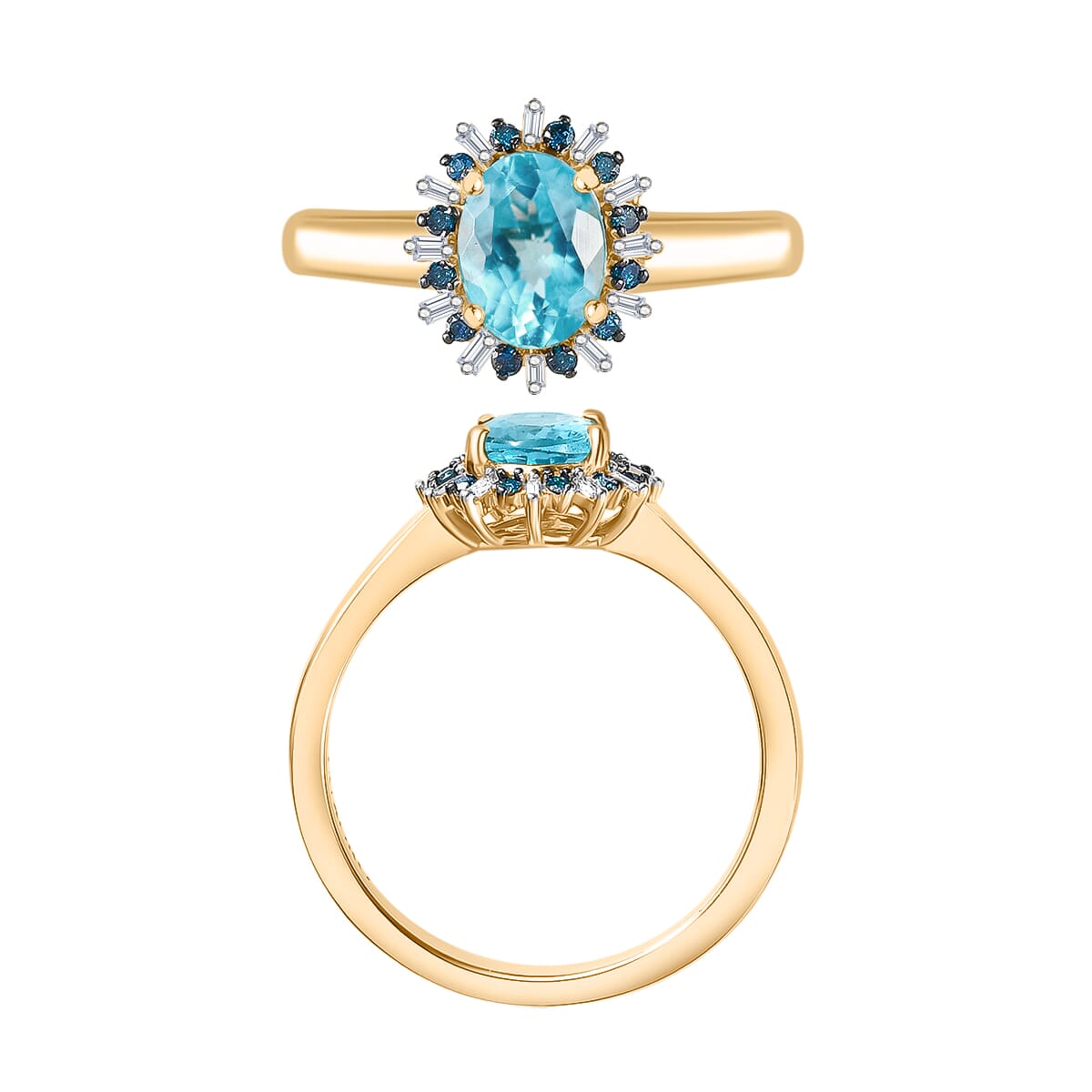 Luxoro Premium Paraiba Apatite, Blue Diamond (IR)   10.0) and I2 Diamond 1.38 ctw Ring in 10K Yellow Gold (Size 4.0) image number 3