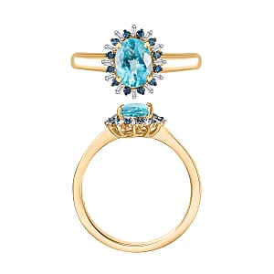 Luxoro Premium Paraiba Apatite, Blue Diamond (IR)   10.0) and I2 Diamond 1.38 ctw Ring in 10K Yellow Gold (Size 4.0) (Del. in 10-12 Days)