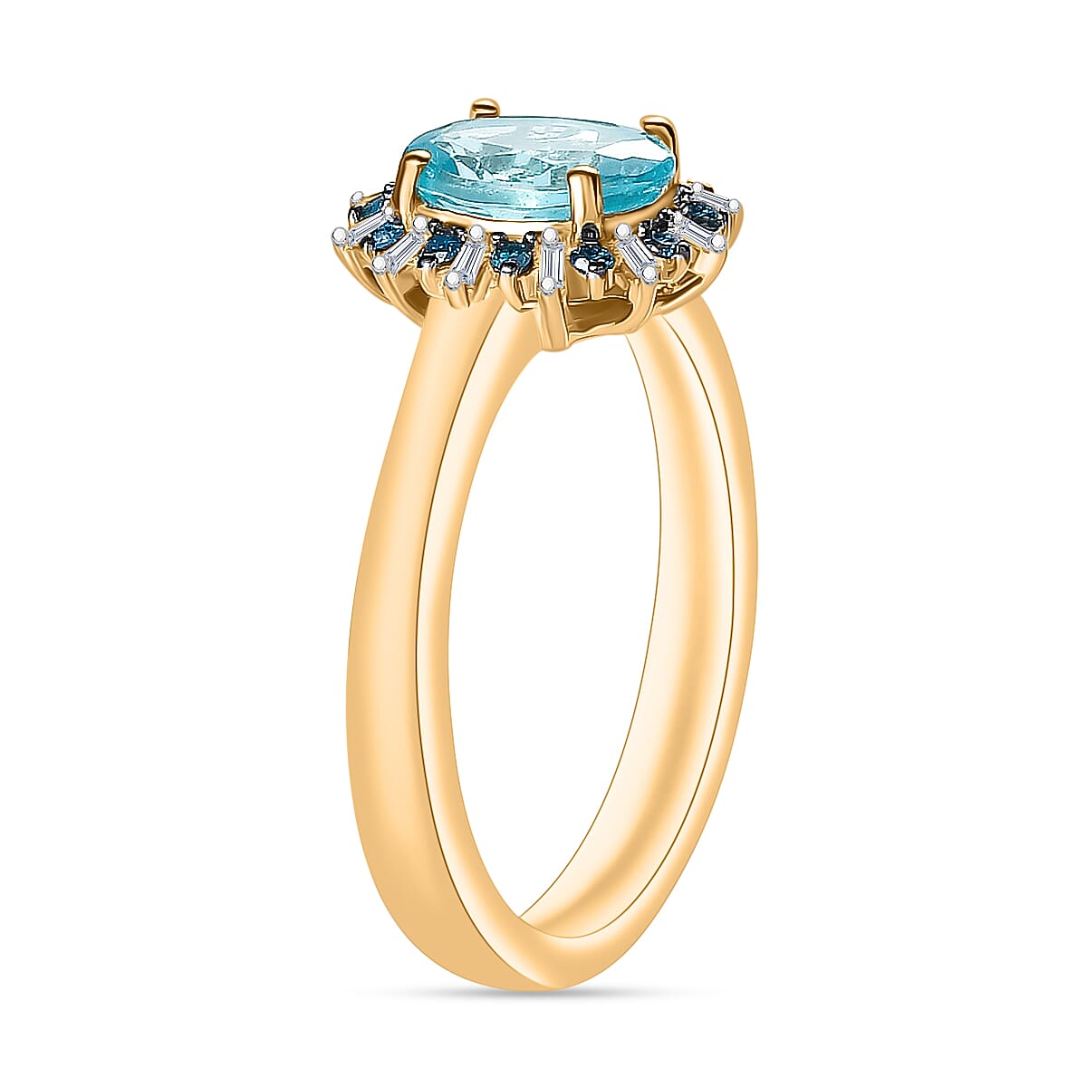 Luxoro Premium Paraiba Apatite, Blue Diamond (IR)   6.5)  and I2 Diamond 1.38 ctw Ring in 10K Yellow Gold (Size 4.0) (Del. in 10-12 Days) image number 2