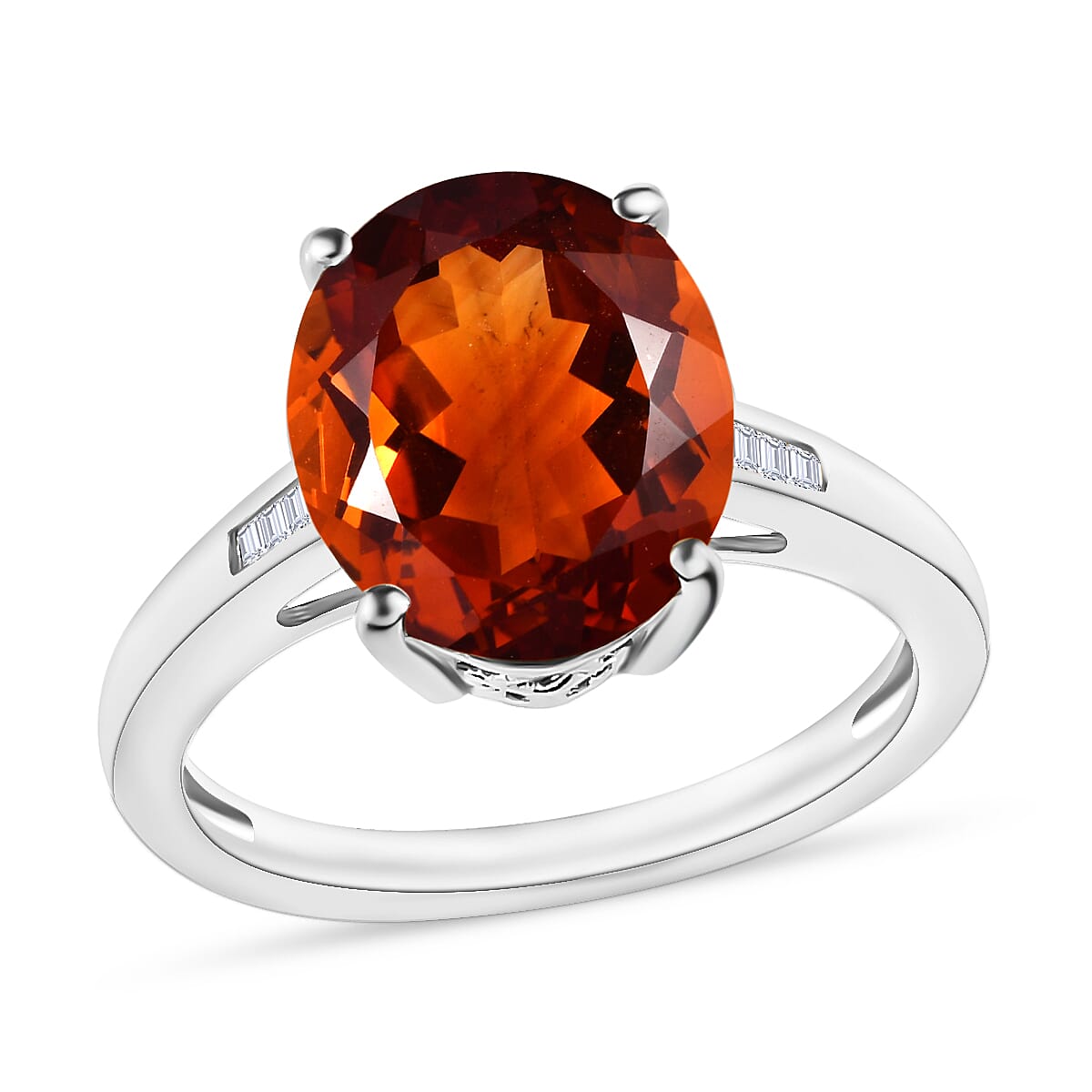 Luxoro Premium Red Citrine and G-H I3 Diamond 4.23 ctw Ring in 10K White Gold (Size  10.0) image number 0