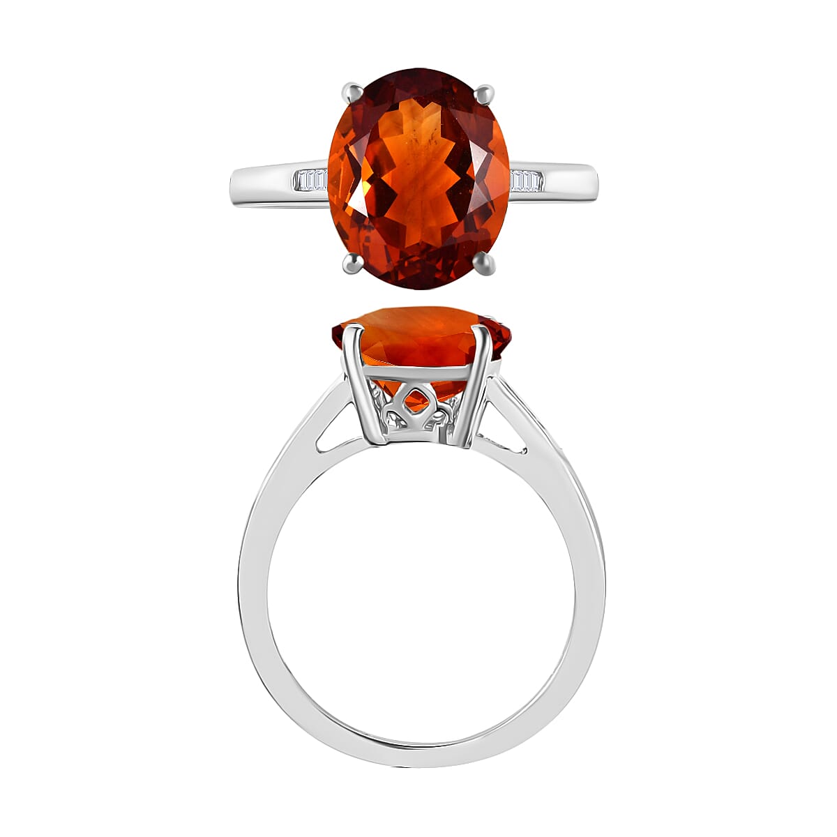 Luxoro Premium Red Citrine and G-H I3 Diamond 4.23 ctw Ring in 10K White Gold (Size  10.0) image number 3