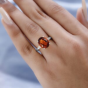Luxoro Premium Red Citrine and G-H I3 Diamond 4.23 ctw Ring in 10K White Gold (Size  6.0)