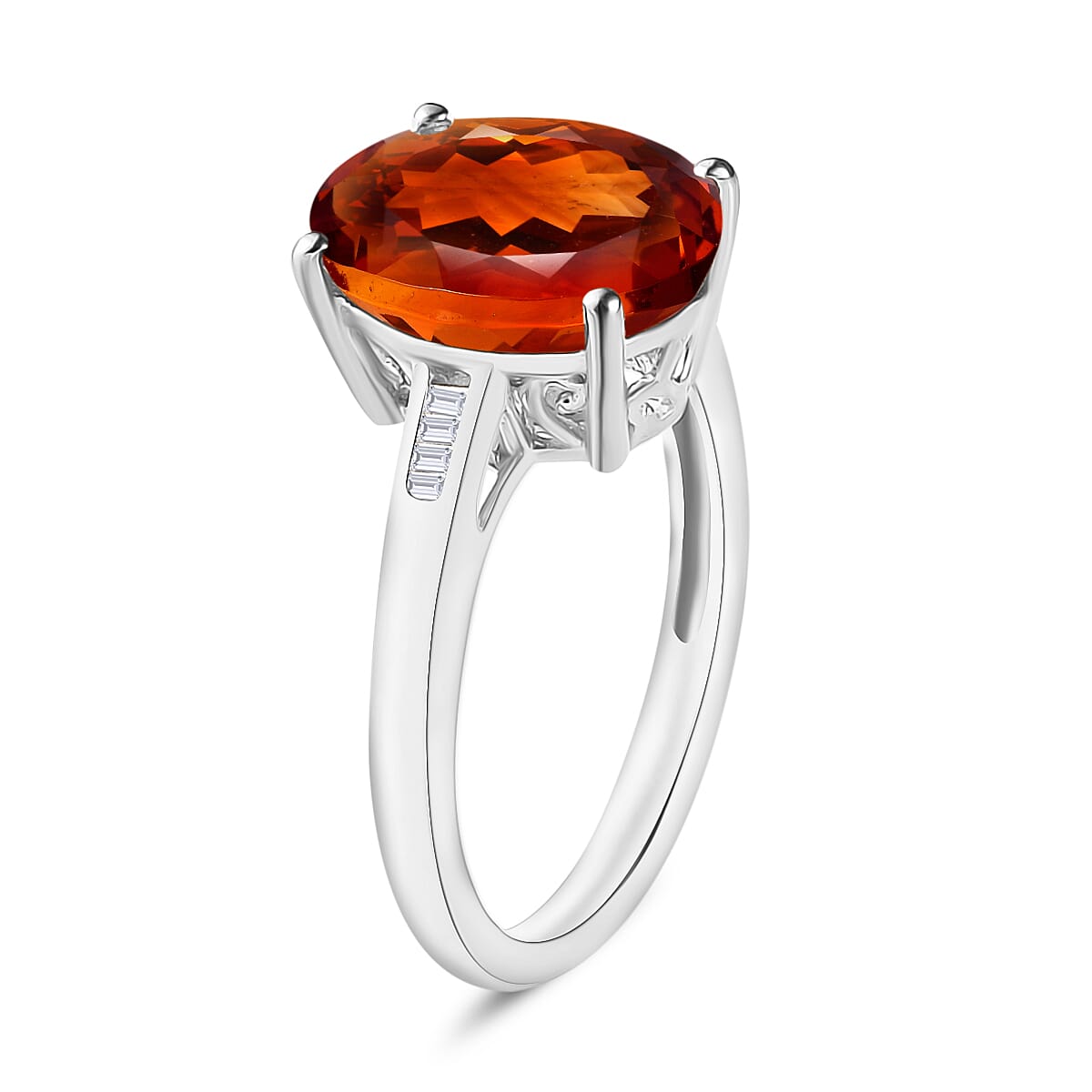 Luxoro Premium Red Citrine and G-H I3 Diamond 4.23 ctw Ring in 10K White Gold (Size  6.0) image number 2