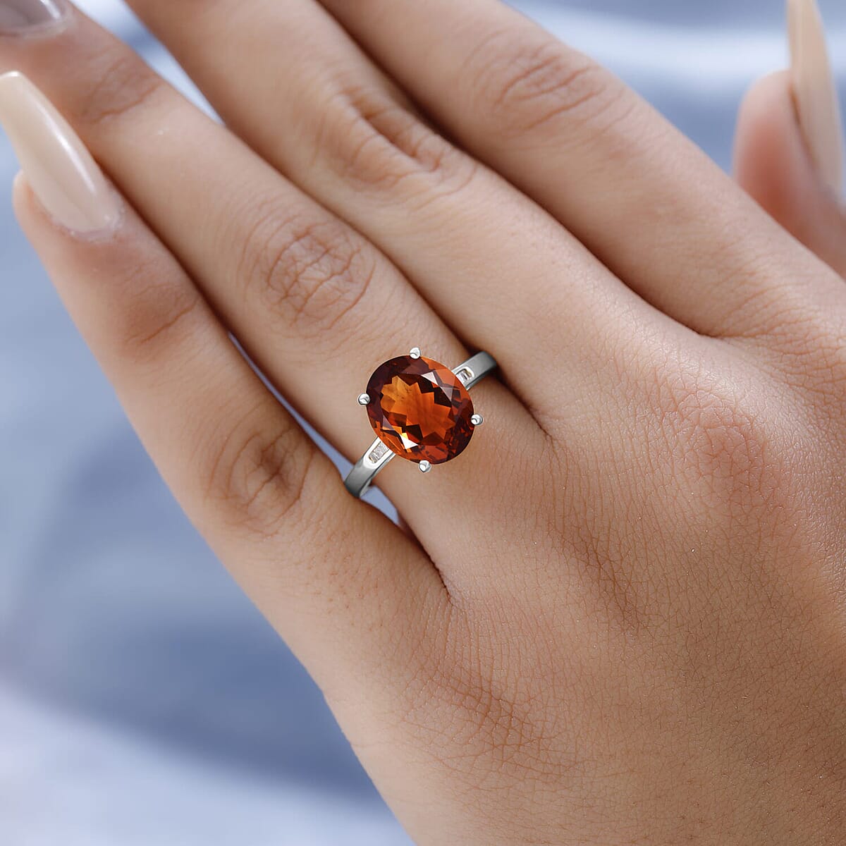 Luxoro Premium Red Citrine and G-H I3 Diamond 4.23 ctw Ring in 10K White Gold (Size  6.5) (Del. in 10-12 Days) image number 1