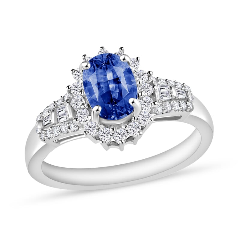 Luxoro AAA Ceylon Blue Sapphire and G-H I2 Diamond 1.37 ctw Ring in 14K White Gold (Size  11.0) 5.5 Grams