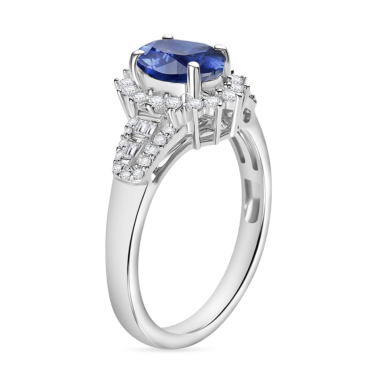 Luxoro AAA Ceylon Blue Sapphire and G-H I2 Diamond 1.37 ctw Ring in 14K White Gold (Size  11.0) 5.5 Grams