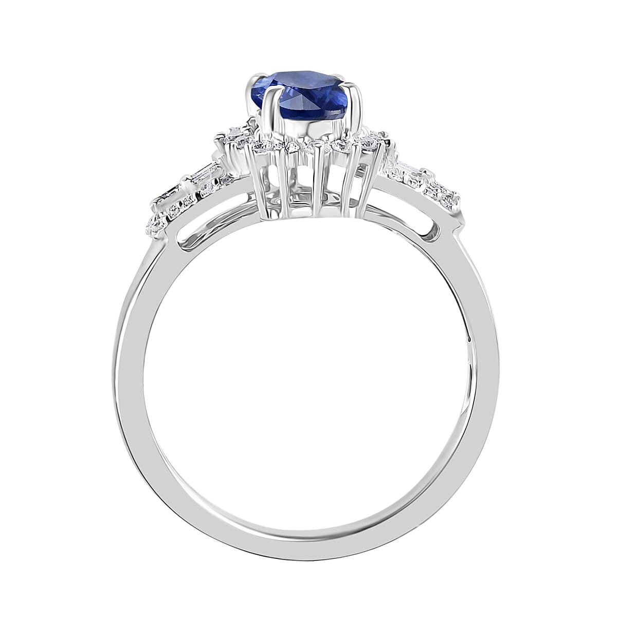 Luxoro AAA Ceylon Blue Sapphire and G-H I2 Diamond 1.37 ctw Ring in 14K White Gold (Size  11.0) 5.5 Grams