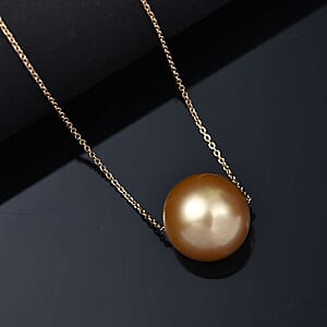 AAA South Sea Golden Pearl Sunset Drop Necklace in 18K Yellow Gold 18 Inches
