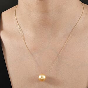 AAA South Sea Golden Pearl Sunset Drop Necklace in 18K Yellow Gold 18 Inches