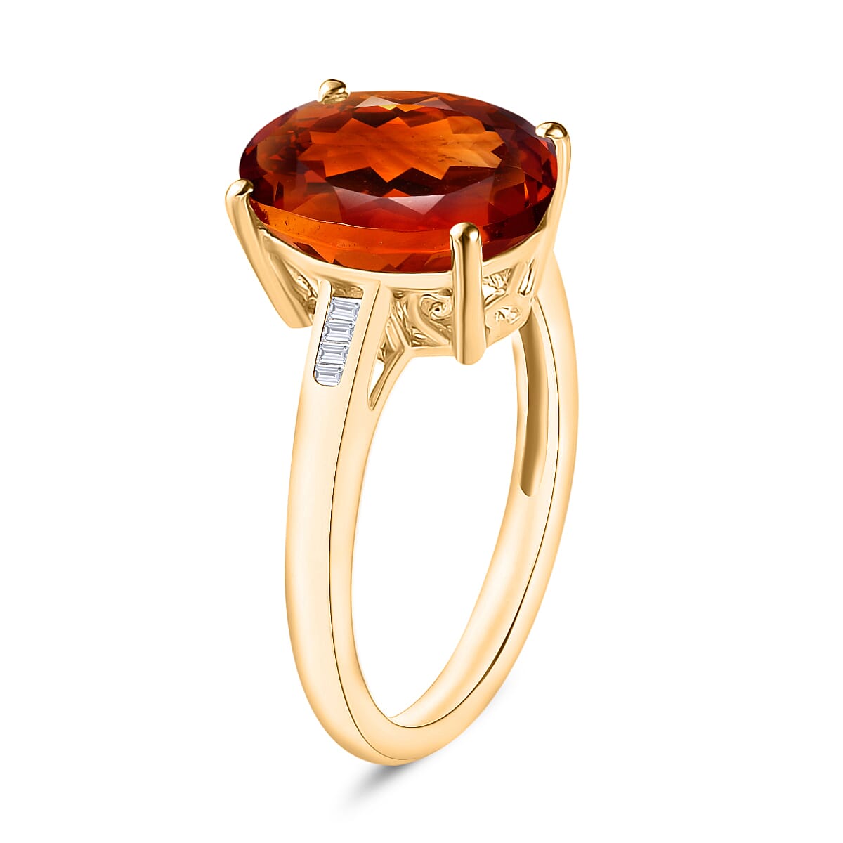 Luxoro Premium Red Citrine and G-H I3 Diamond 4.23 ctw Ring in 10K Yellow Gold (Size  10.5) (Del. in 10-12 Days) image number 2